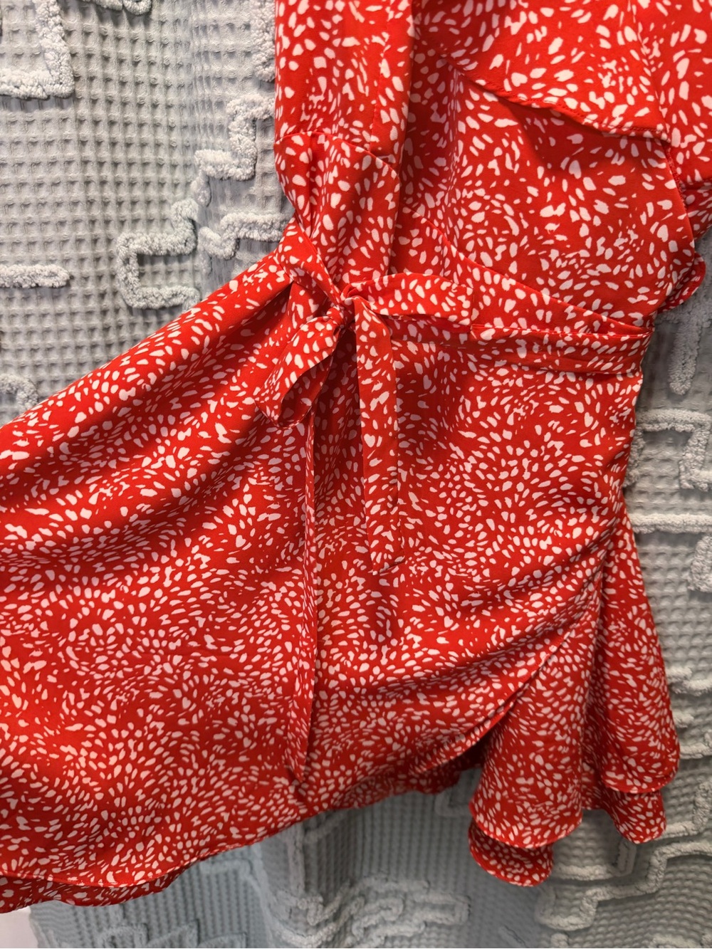 THML Poppy Red Printed Ruffle Wrap Dress - Picture 3 of 7